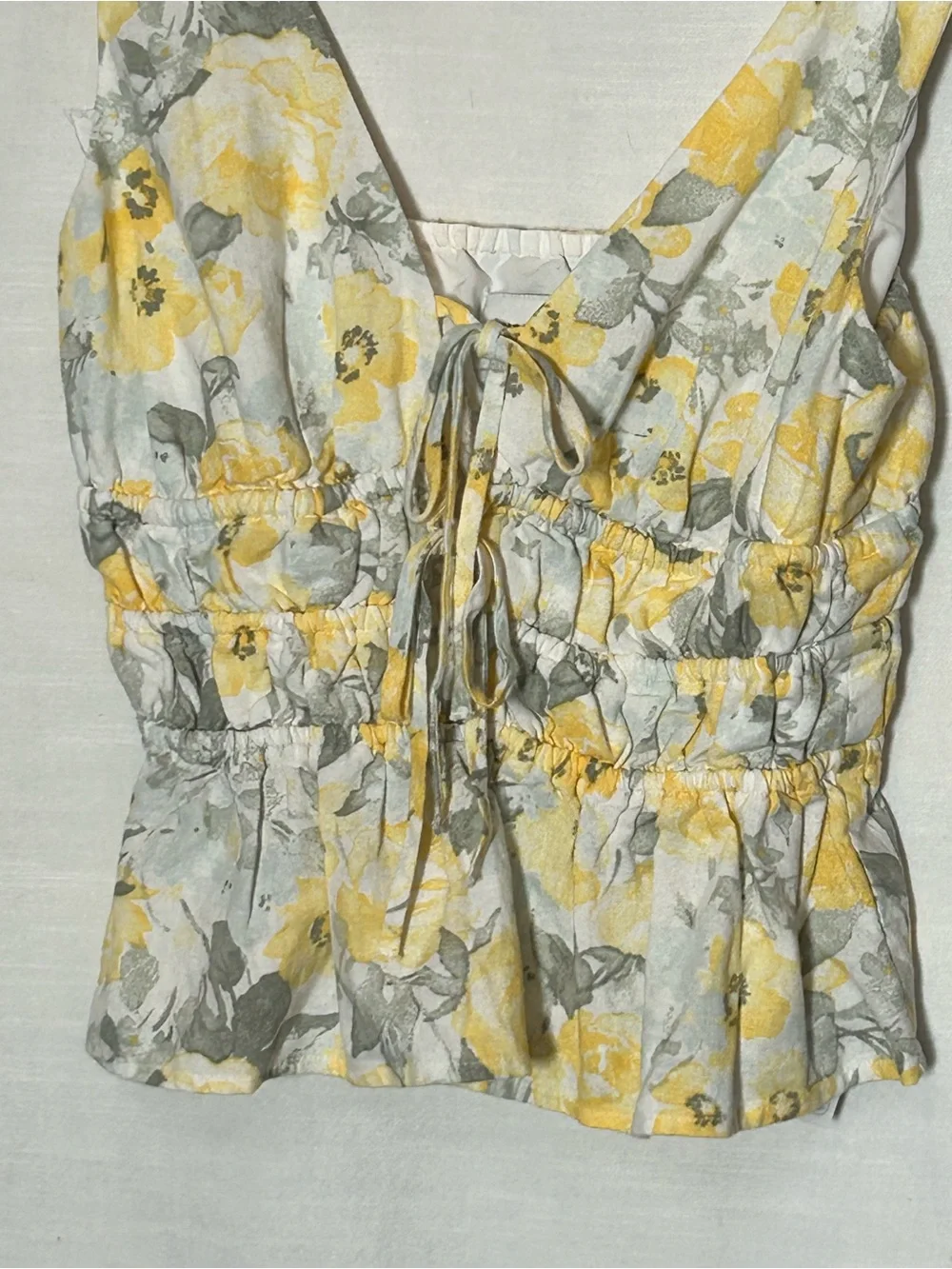 Hollister Floral Linen Blend Cinch Waist Peplum w/ Bows and Cutout